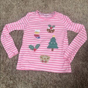 Mini Boden Pink and White Striped Shirt with Christmas appliqués